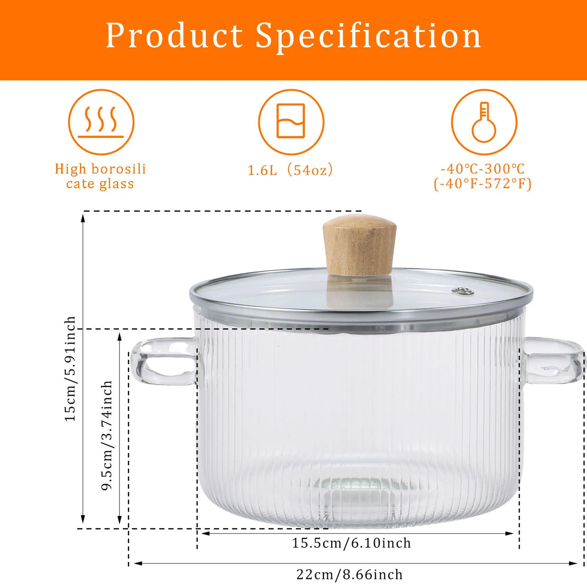 Glass Saucepan Clear Cooking Pot Lid 6l Heat