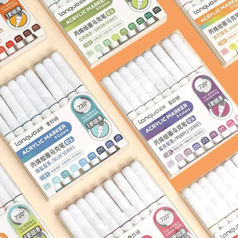 Languo 9pcs/Box Soft Brush Acrylic Marker Pen Diy