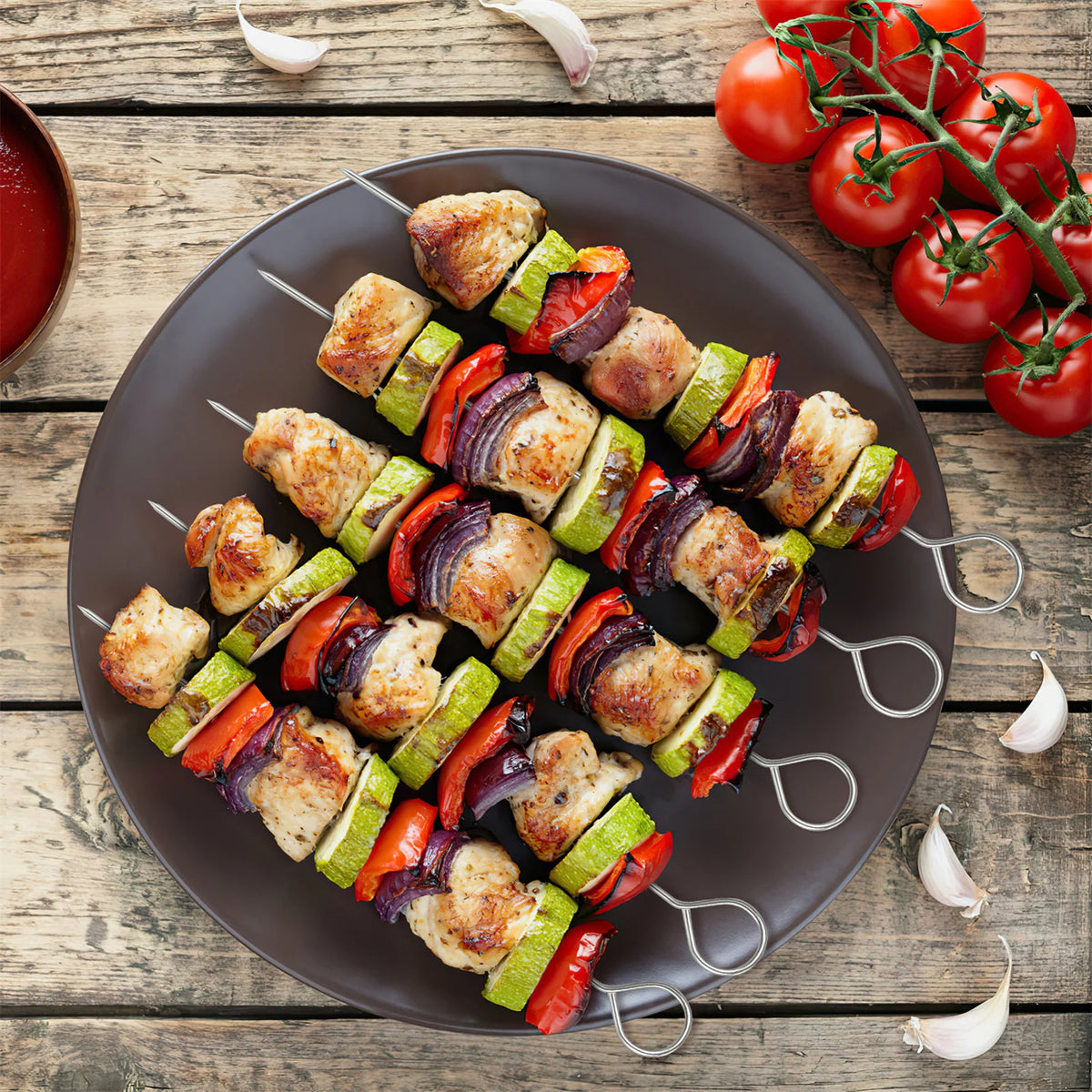 10/12pcs Stainless Steel Barbecue Skewer Reusable Bbq Kebab