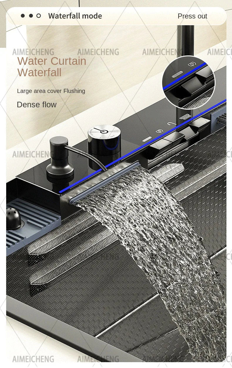 304 Stainless Steel Waterfall Sink Digital Display Large