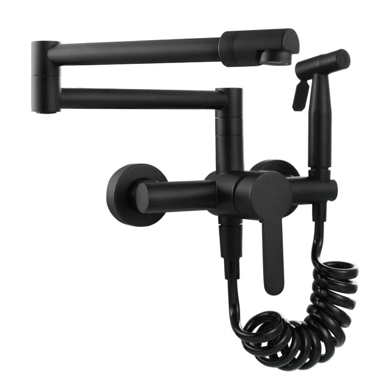 Black Sink Mixer 304 Sus Wall Mounted Foldable