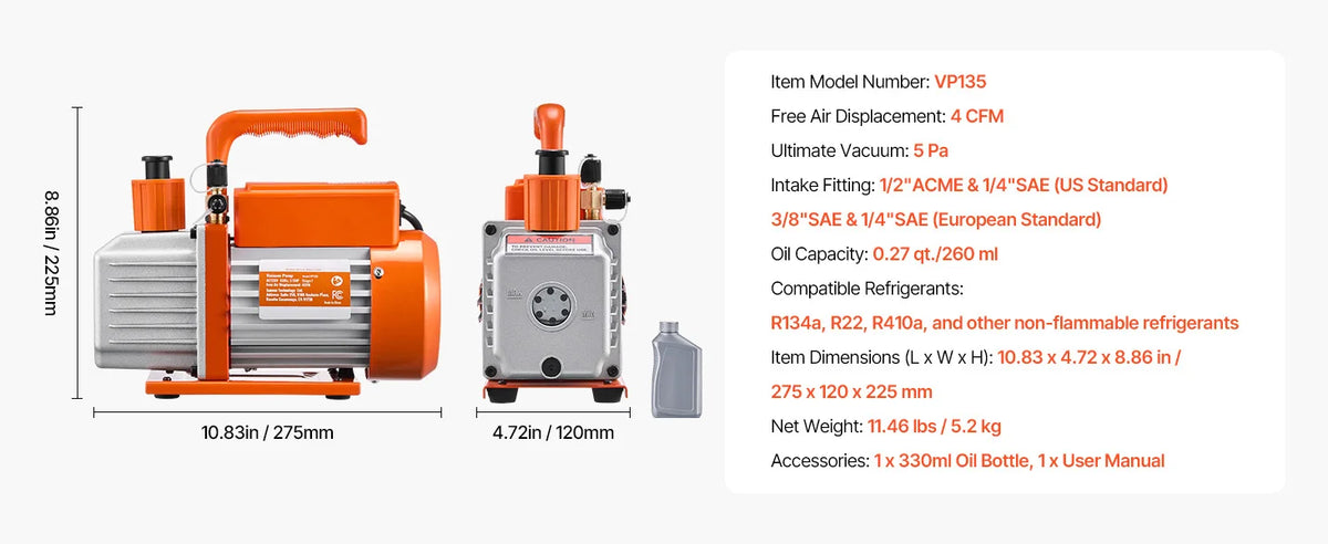 Succebuy Vacuum Pump & Oil Bottle 5cfm/4cfm/5cfm 1-Stage