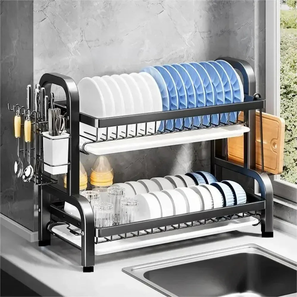 Dish Drying Rack 2-Tier Compact Dish Rack Drainboard