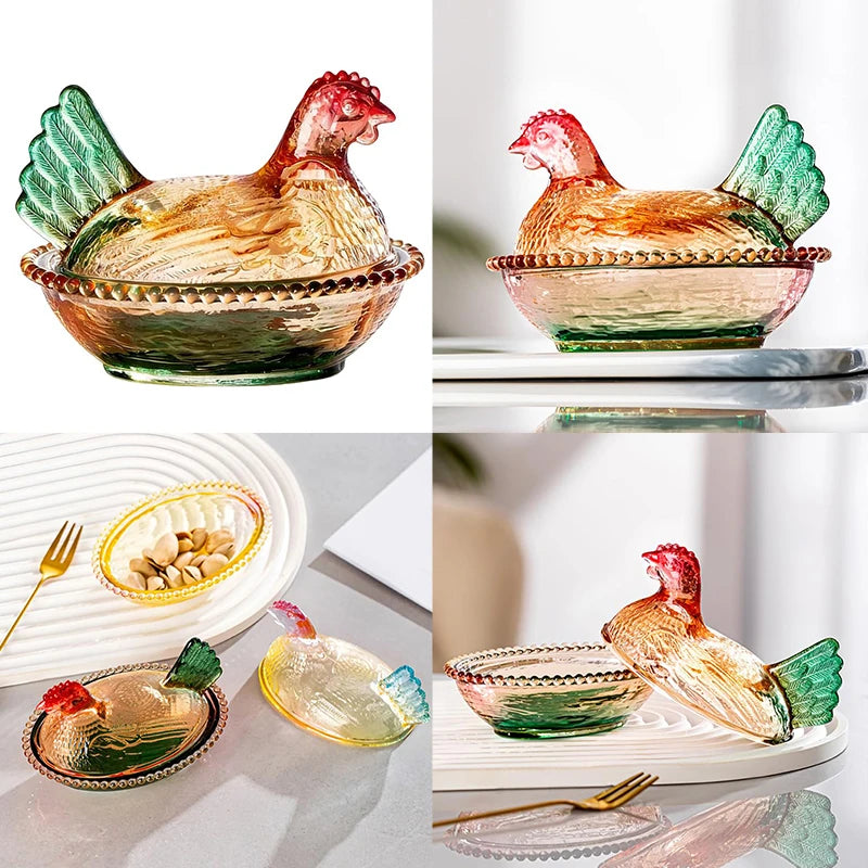 Dinnerware Retro Glass Candy Dish Hen On Nest