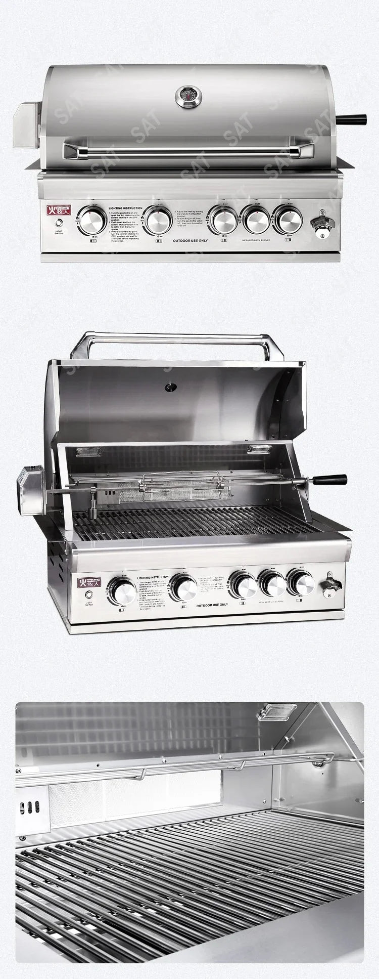 Premium 304 Stainless Steel Outdoor Grill Built-In Tabletop