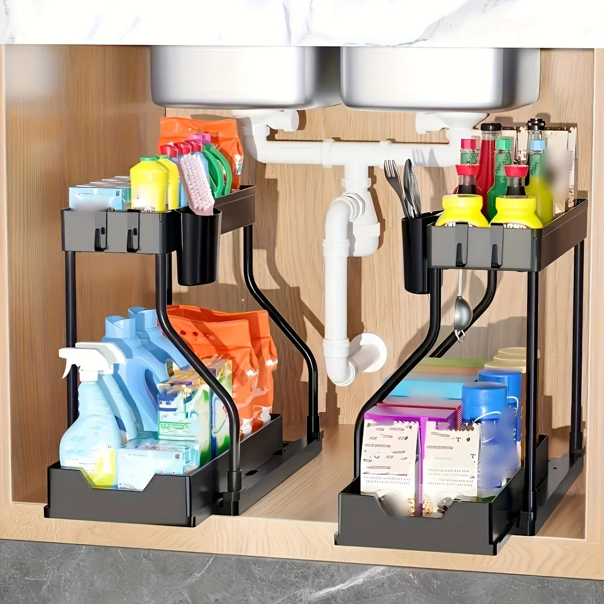 Space Saving Tier Under Sink Organizer Pull Out