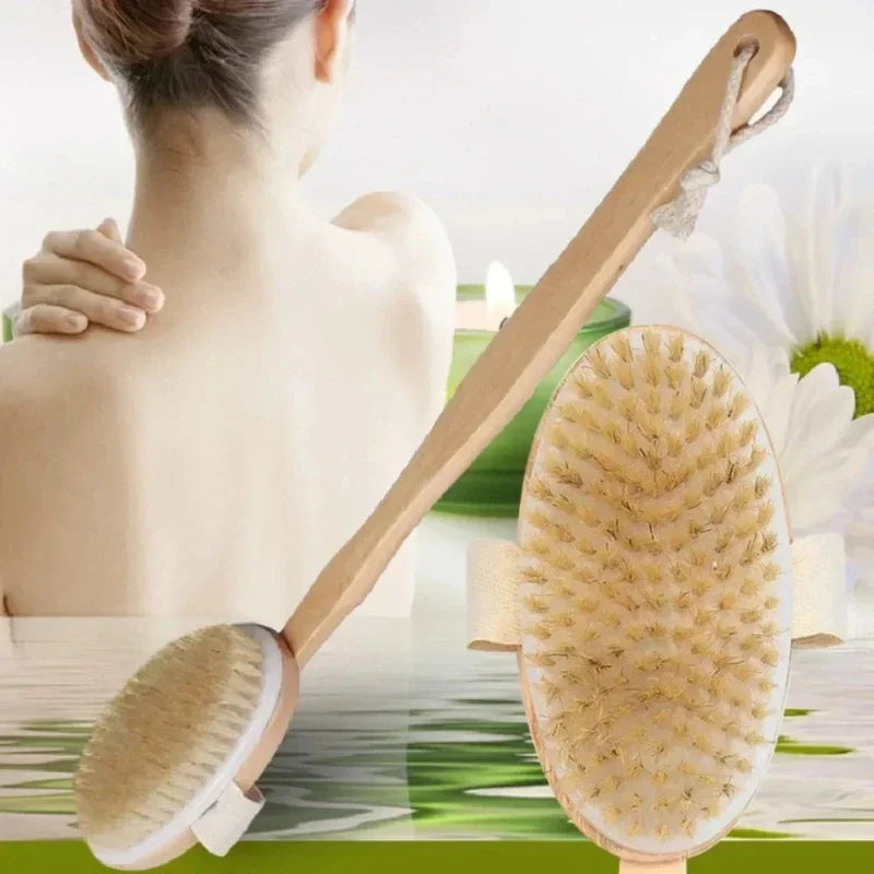 Wooden Long Handled Bristle Brush Back Scrubbing Product