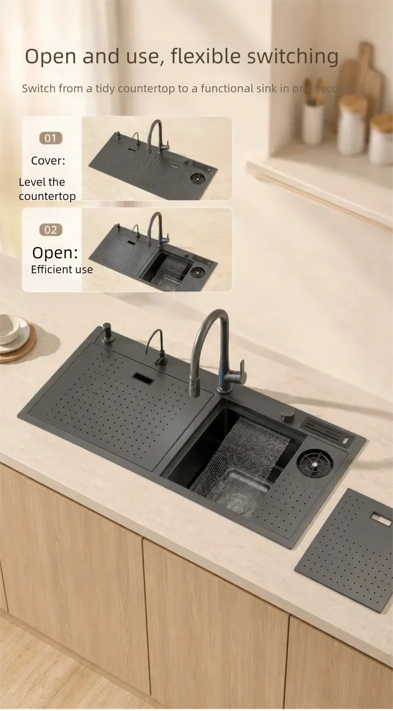 Stainless Steel Waterfall Sink Embossed Hidden Cup Washer