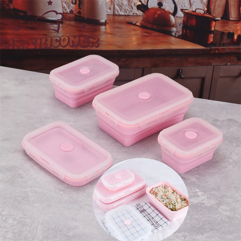 Size Choose Silicone Rectangle Lunch Box Collapsible Bento