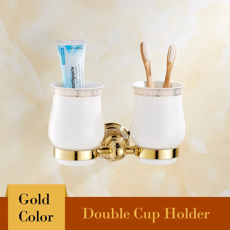 Shower Shelf Toilet Paper Holder Golden Crystal Wall