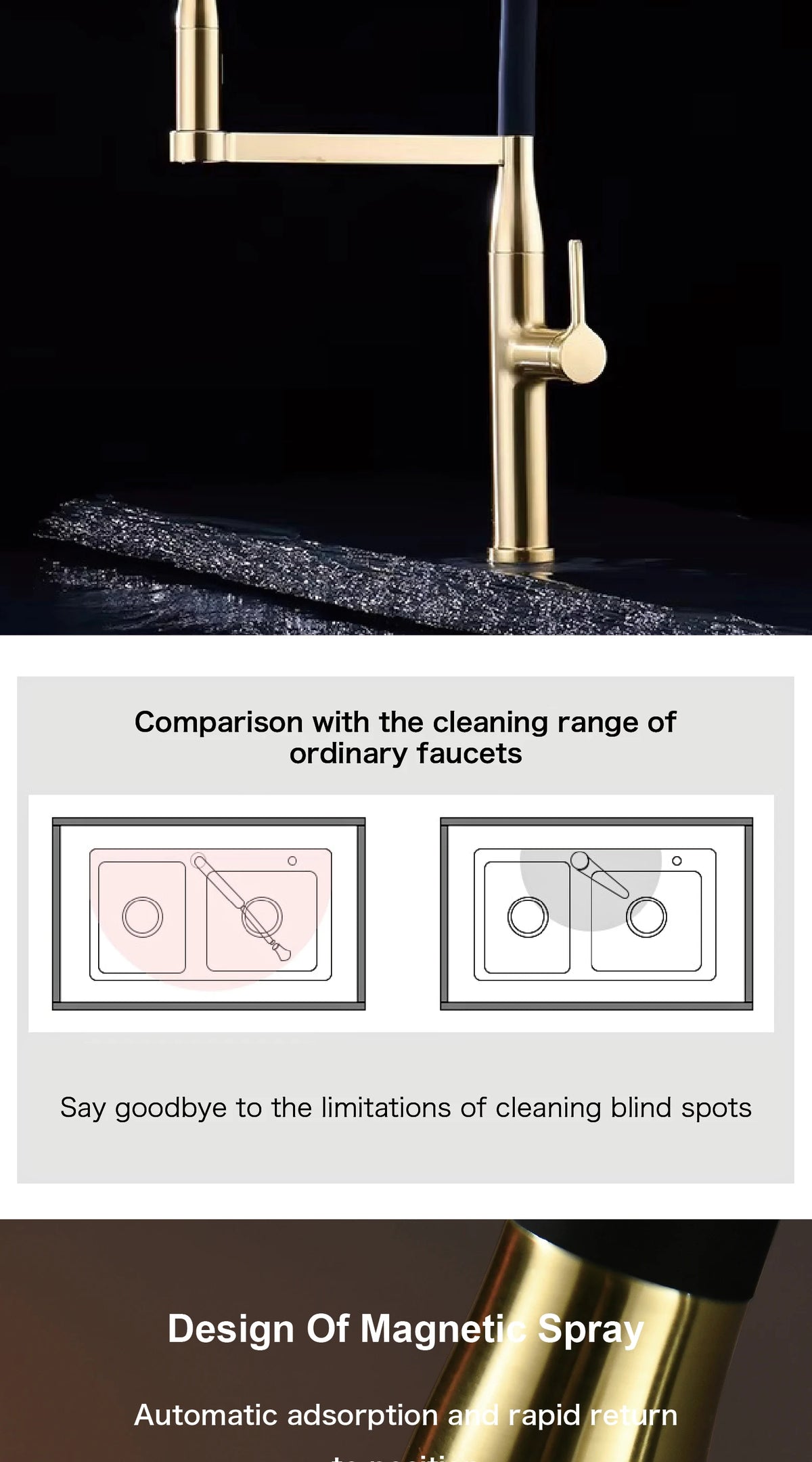 Luxury Brushed Gold Brass Pull Out Faucet Ceramic