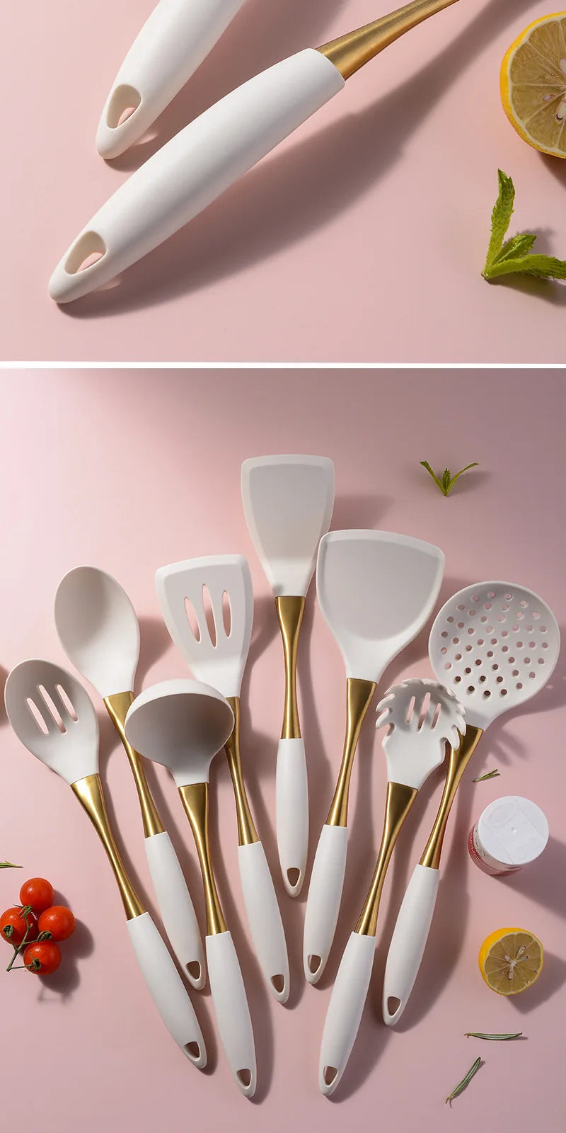 1pc Silicone Kitchenware Cooking Utensils White Gold Spatula