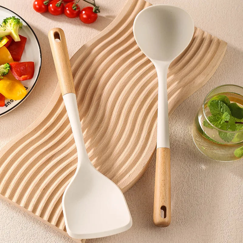 Silicone Cooking Utensils Durable Hardwood Handle Heat Resistant