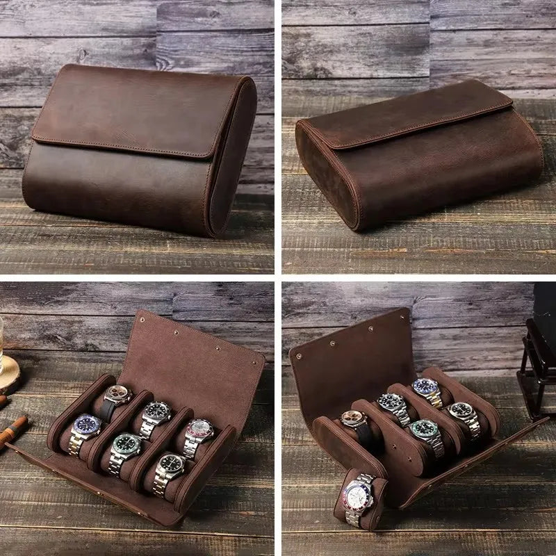 Vintage Leather Watch Box Organizer Men Travel Storage