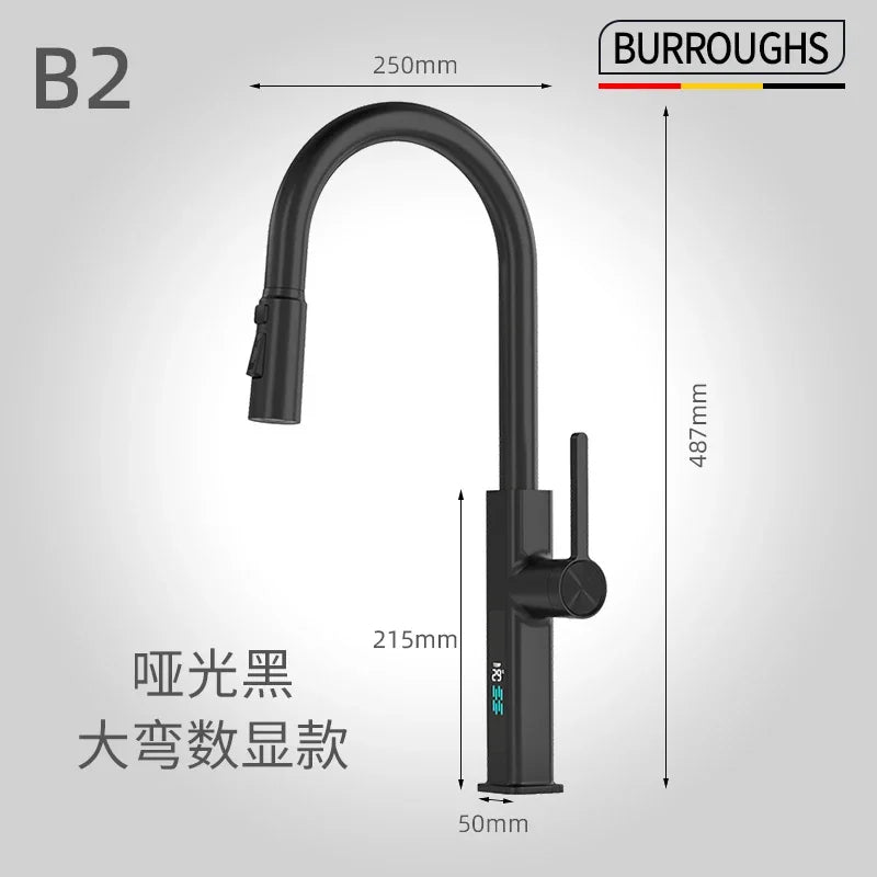 Faucet Cold Digital Display Pull-Out Rotatable Multi-Functional