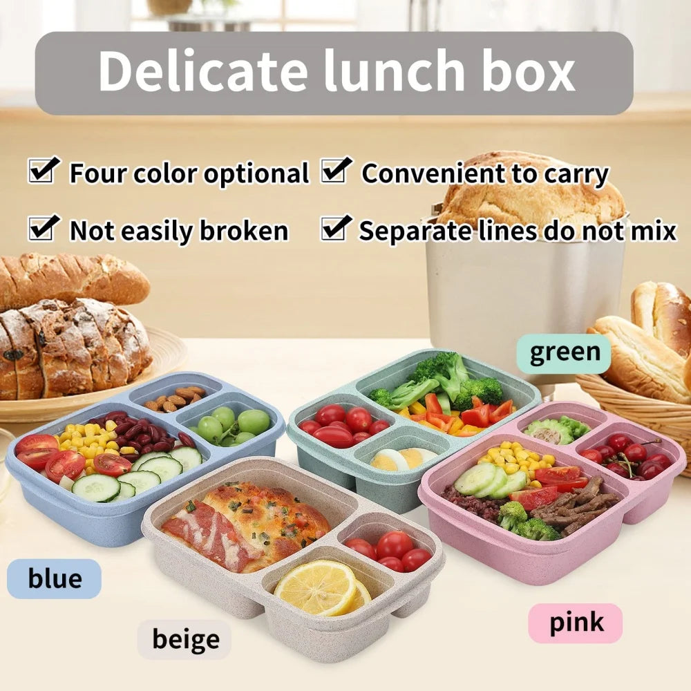 1/4pack Bento Lunch Box Compartment Food Storage Containers