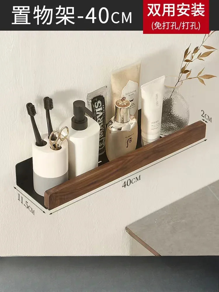Walnut Wood Black Bathroom Hardware Bathroom Towel Rack