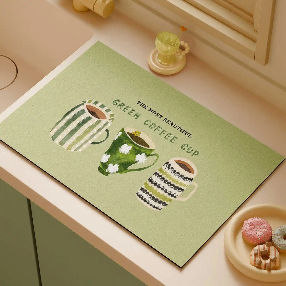 Vikama Green Hand Drawn Coffee Cup Drying Mat