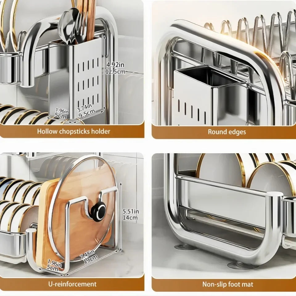 Dish Drying Rack Rustproof Big-Capacity Bowl Storage Shelf