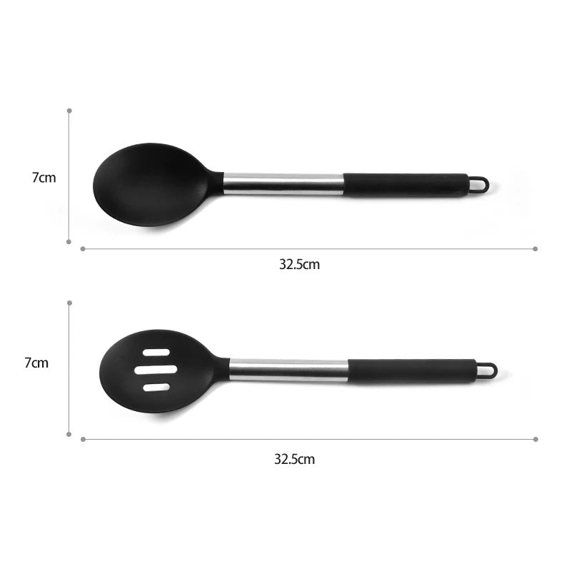 Silicone Cooking Spoons Kit Stainless Steel Handle Salad