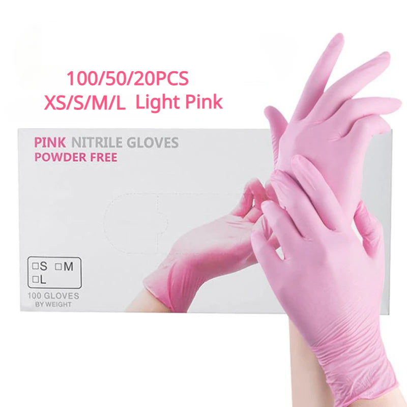 100/50/20pcs Light Pink Disposable Nitrile Gloves Waterproof