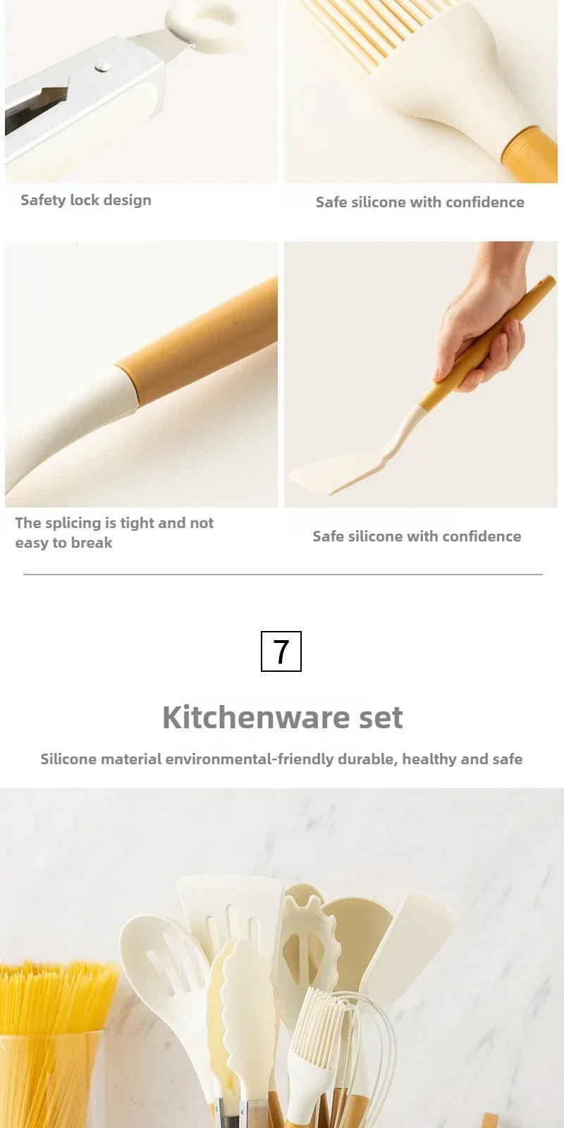Food Grade Silicone Cooking Utensils Turner Tongs Spatula