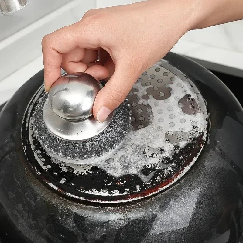 Stainless Steel Pot Brush Handle Robust Metal Ball