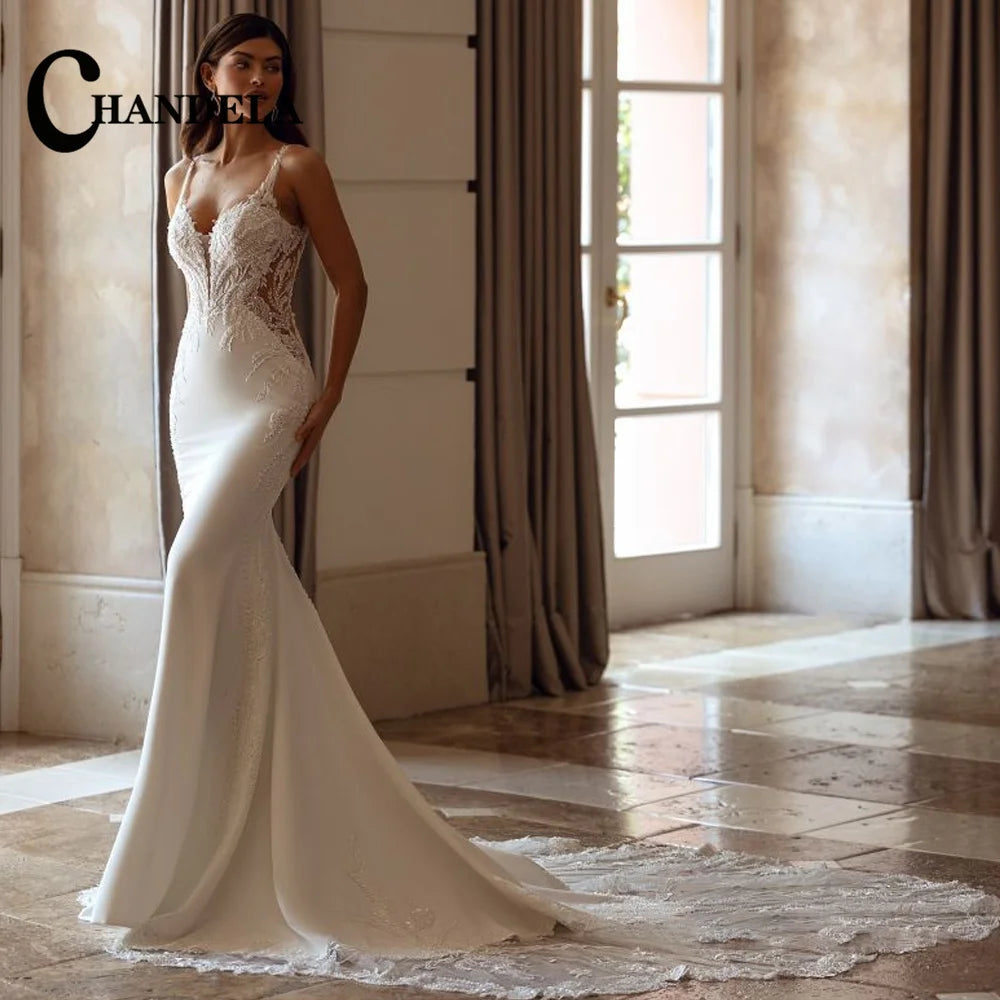 Chandela Trendy A-Line Wedding Dress Bridal Sleeveless Tulle