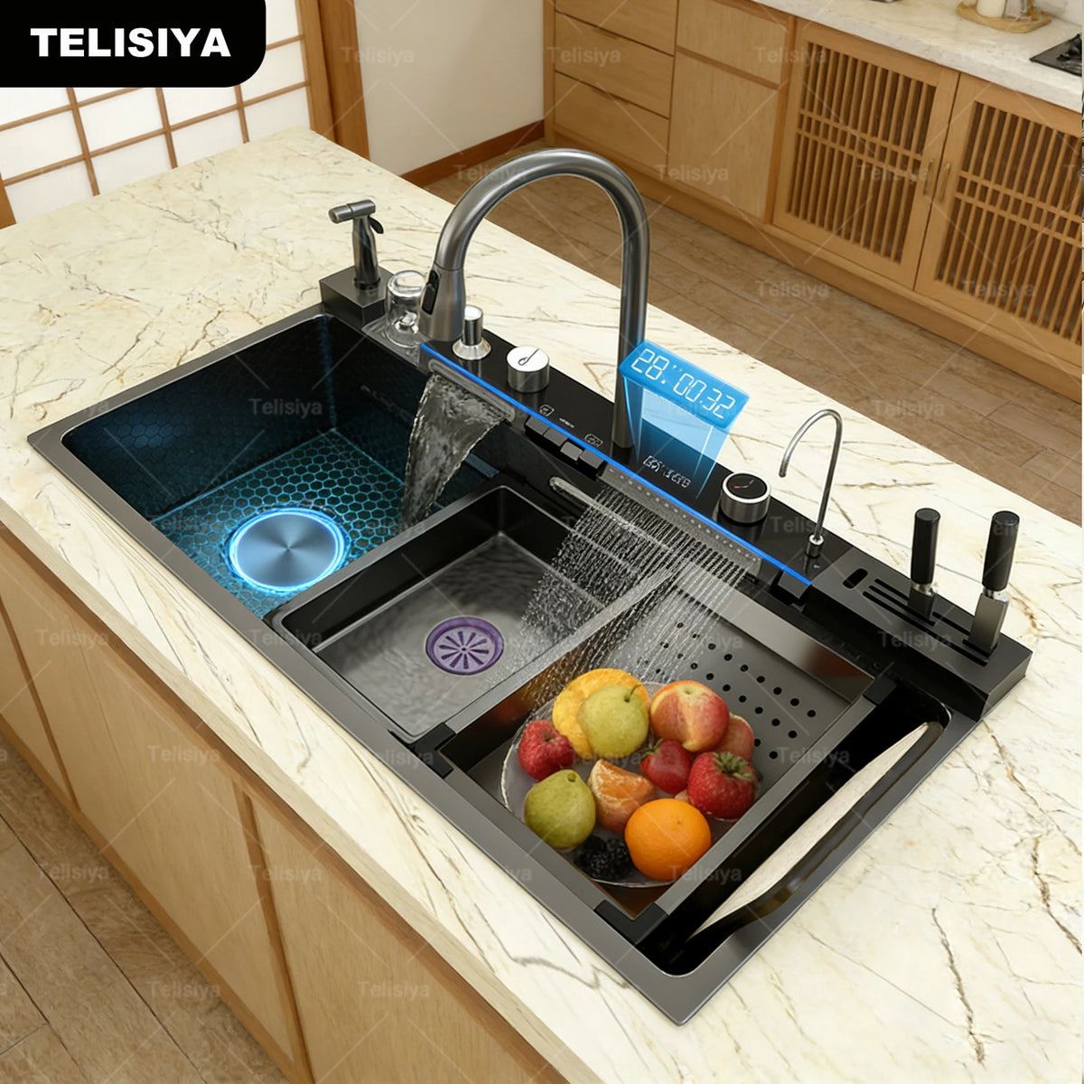 Stainless Steel Waterfall Sink Large Slot Integrated Sinks