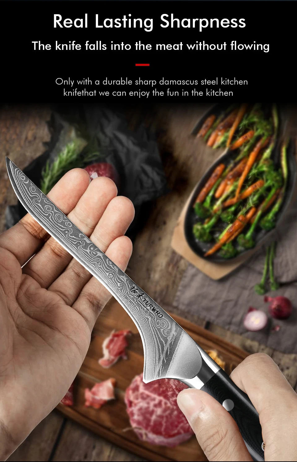 Turwho Boning Knife Damascus Steel Knives Butcher Cleaver