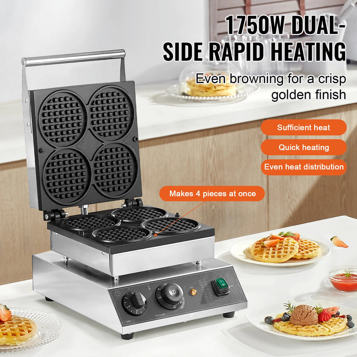 Succebuy Commercial Waffle Maker Round Waffle Baker Machine