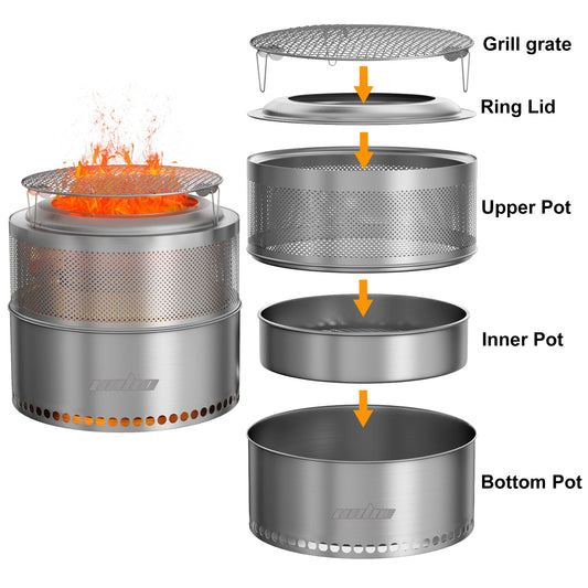 Unho 19-Inch Smokeless Fire Pit 304 Stainless Steel