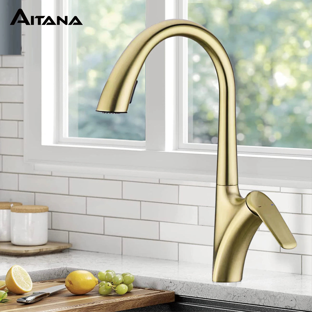 Luxury Brushed Gold Brass Faucet Pull-Out Design 2-Function