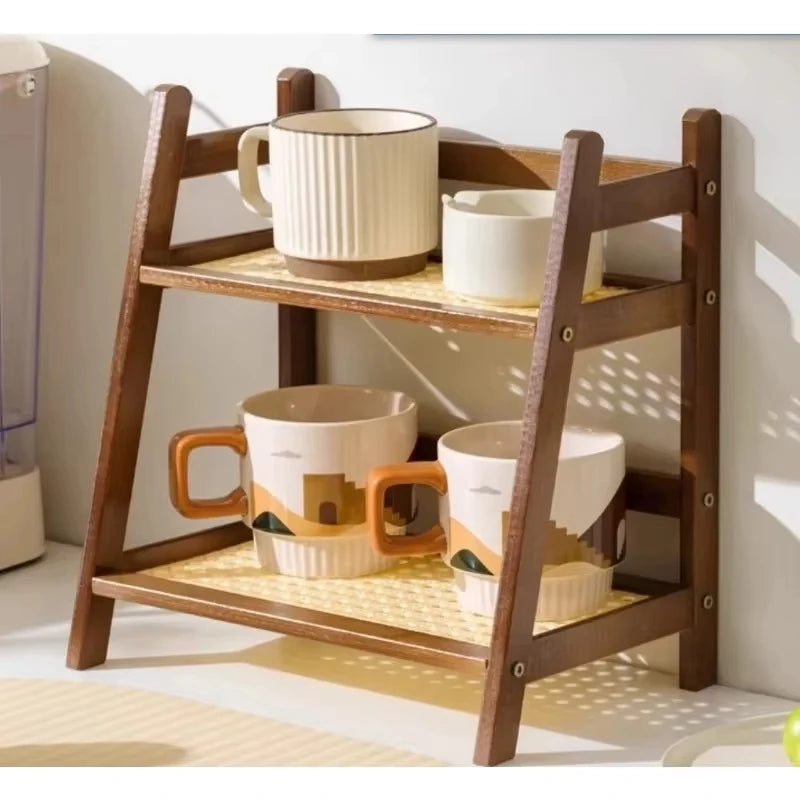 2-Tier Retro Bamboo Storage Shelf - Stable Countertop