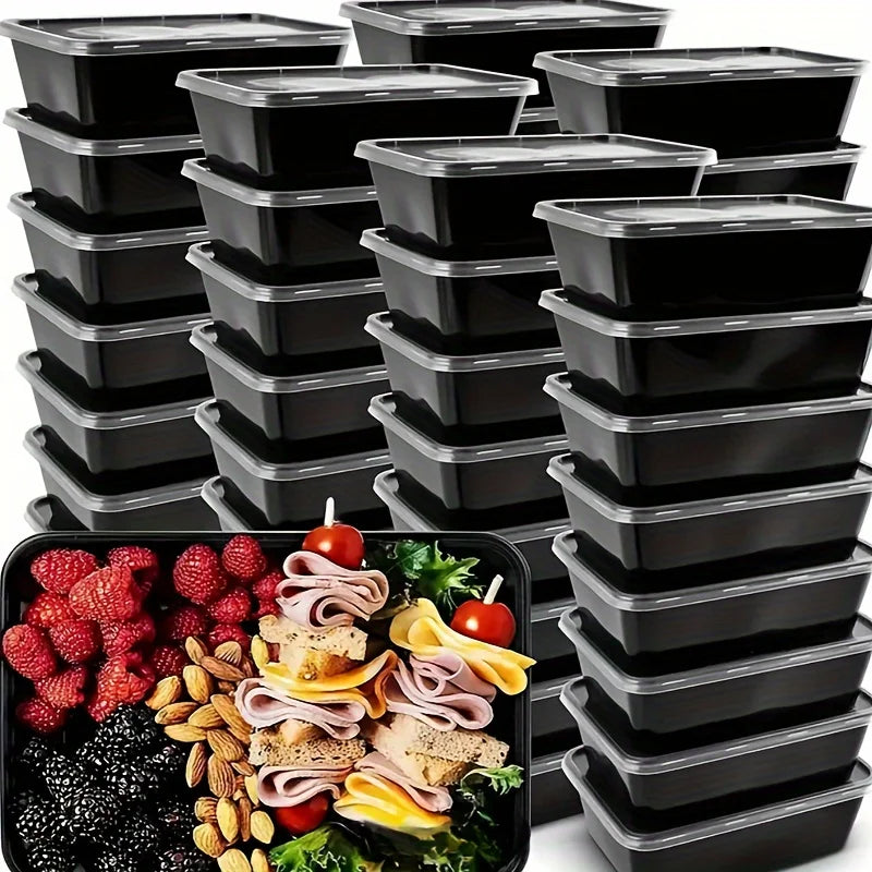 5/10/20 Pack Black Rectangular Meal Prep Containers Lids