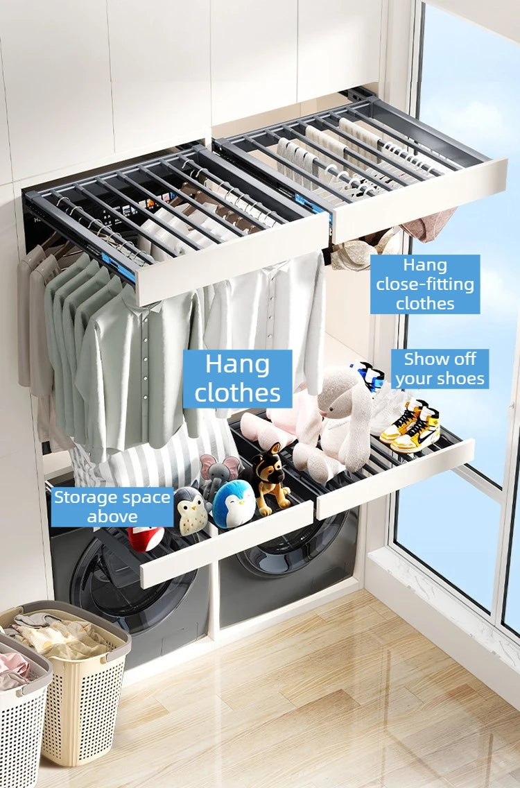 Retractable Pull-Out Clothes Drying Rack Adjustable Rebound