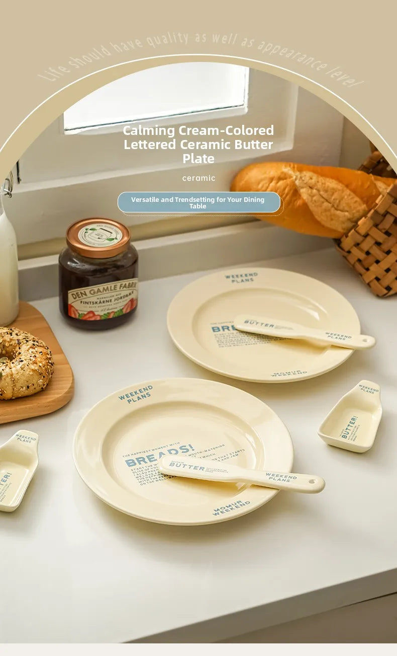 French Style Ceramic Breakfast Plate Butter Knife Dip