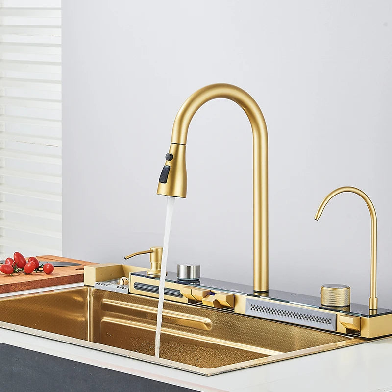 Brushed Golden Smart Digital Display Integrated Sink