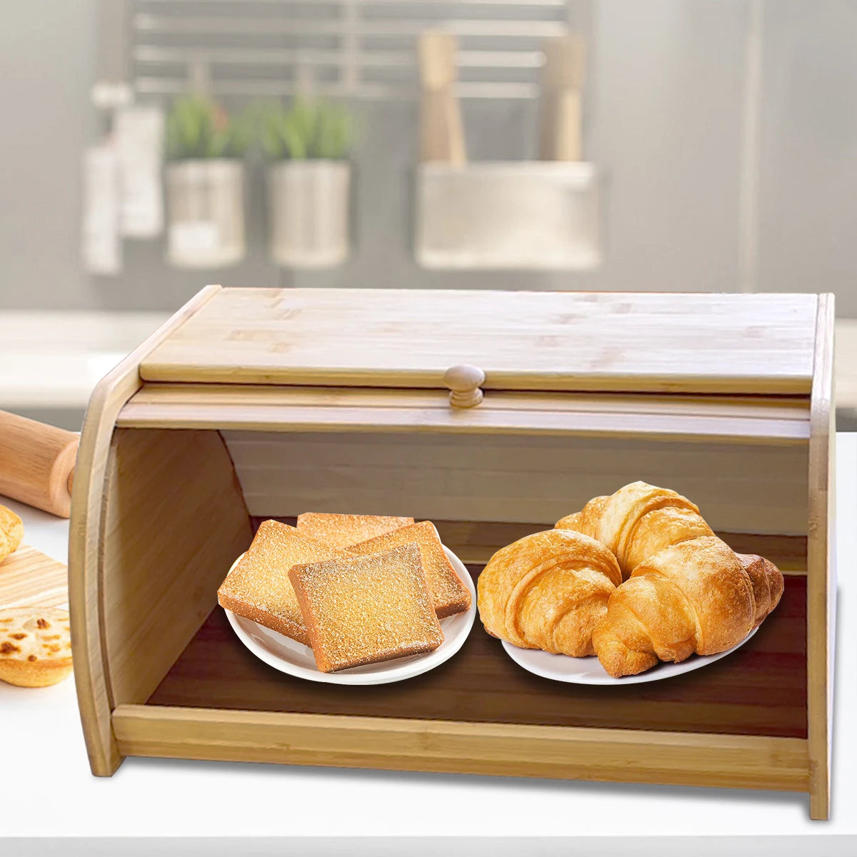 Premium Bamboo Bread Box Bread Storage Organizer Organizer