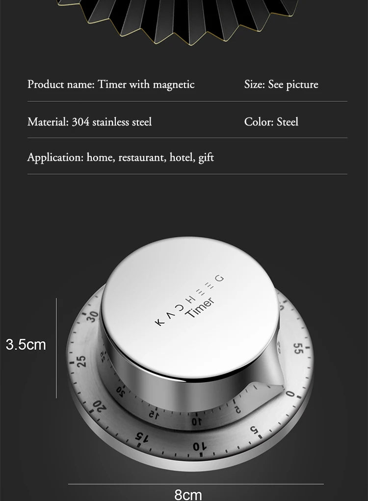 Stainless Steel Timer Magnetic Base Mechanical Cooking Timer