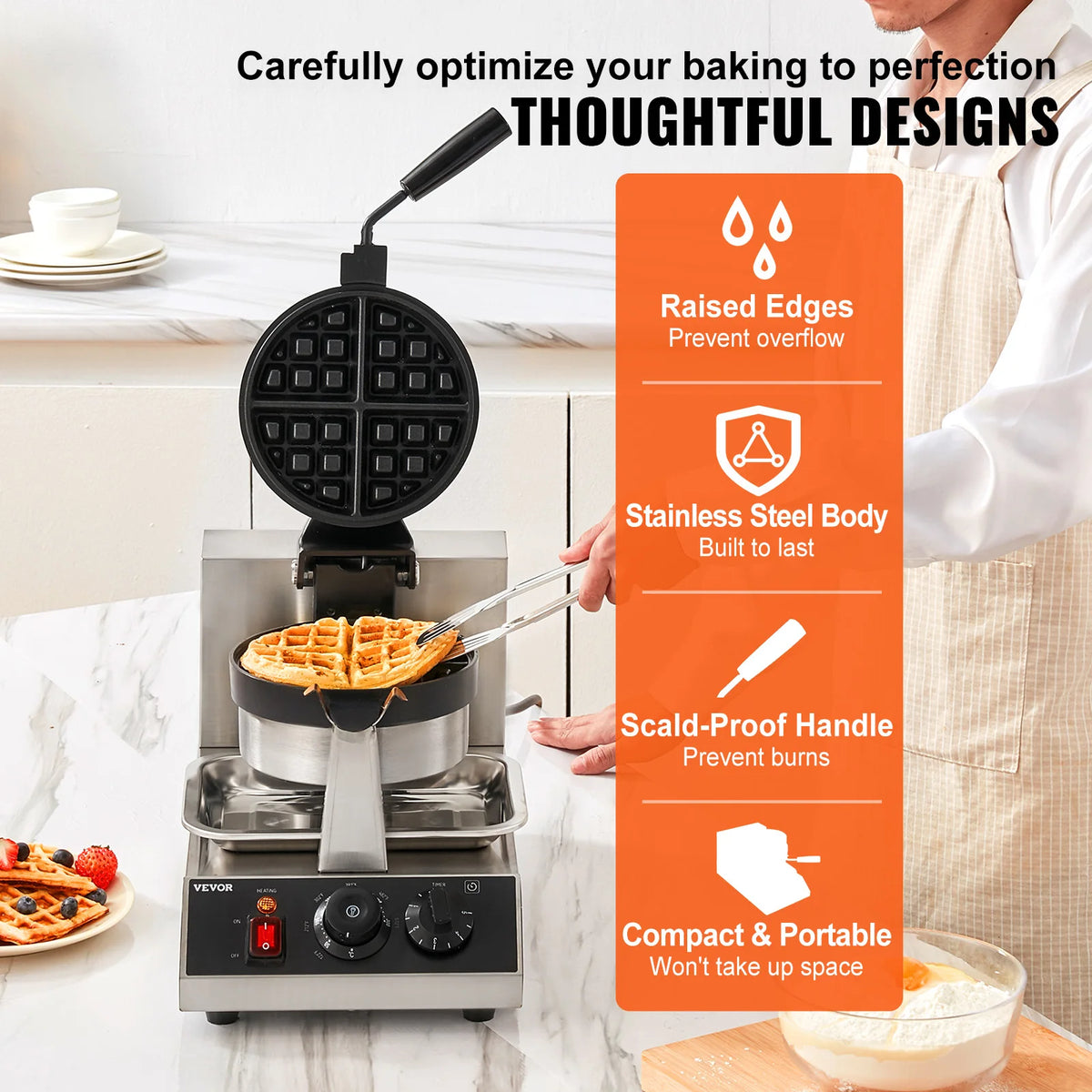 Succebuy Electric Waffle Maker Stainless Steel Round Waffle