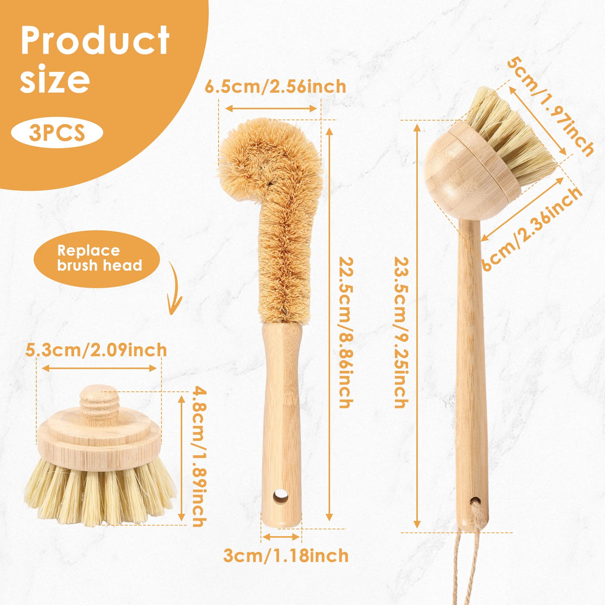 3/4/5/10pcs Bamboo Dish Scrub Brushes Replaceable Dish Brush