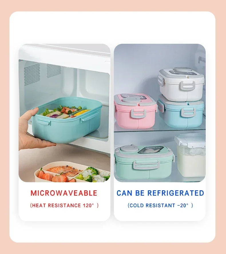 Lunch Box Compartment Wheat Straw Bento Carrying Handle