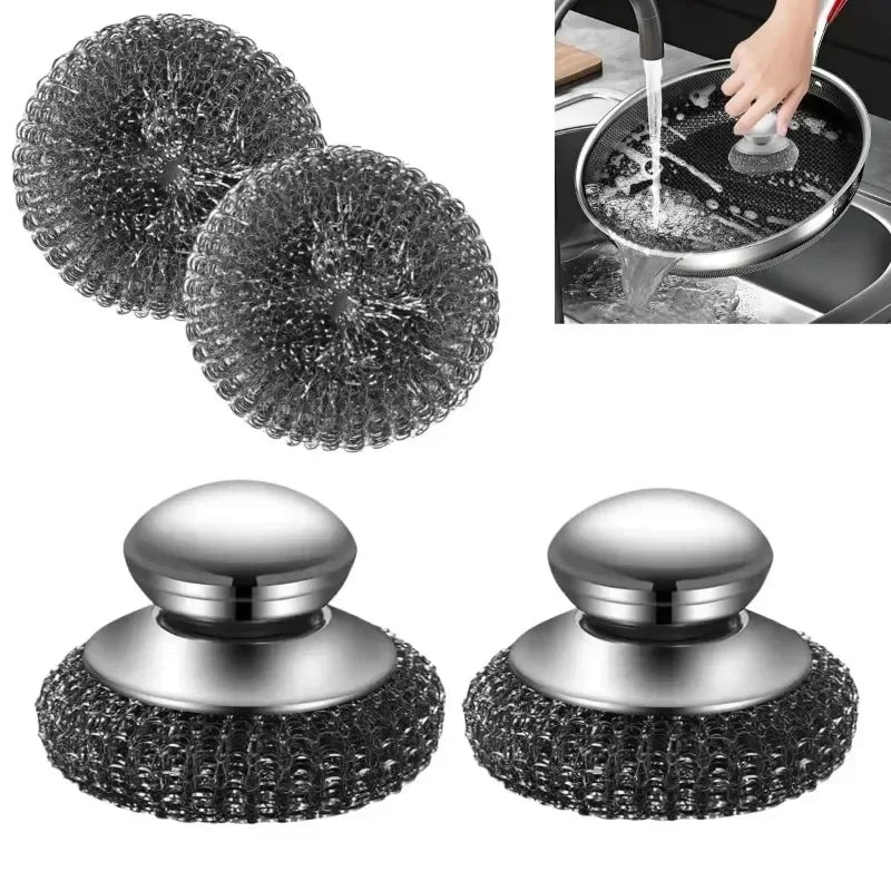 Stainless Steel Pot Brush Handle Robust Metal Ball