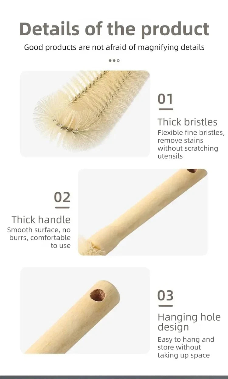 Wooden Bottle Cleaning Brush Long Handle Washing Brush