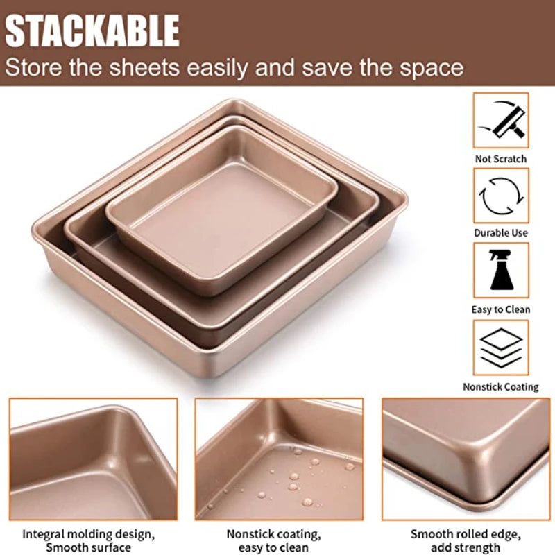 Thicken Carbon Steel Golden Baking Tray Nonstick Square