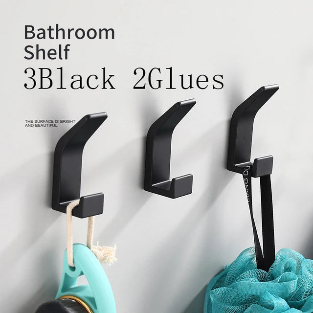 No Drilling Double Hook Black White Robe Towel