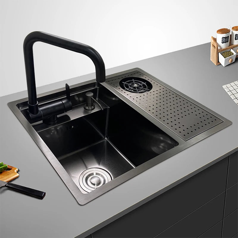 Nano Hidden Bar Sink Black Folding Faucet Cup