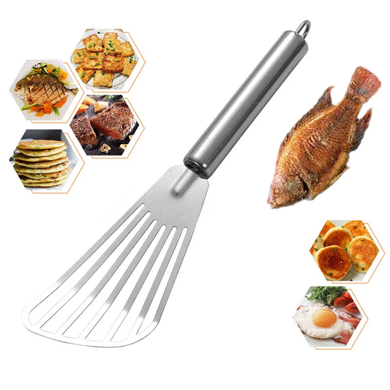 1pc Stainless Steel Slotted Fish Turner Spatula Flexible