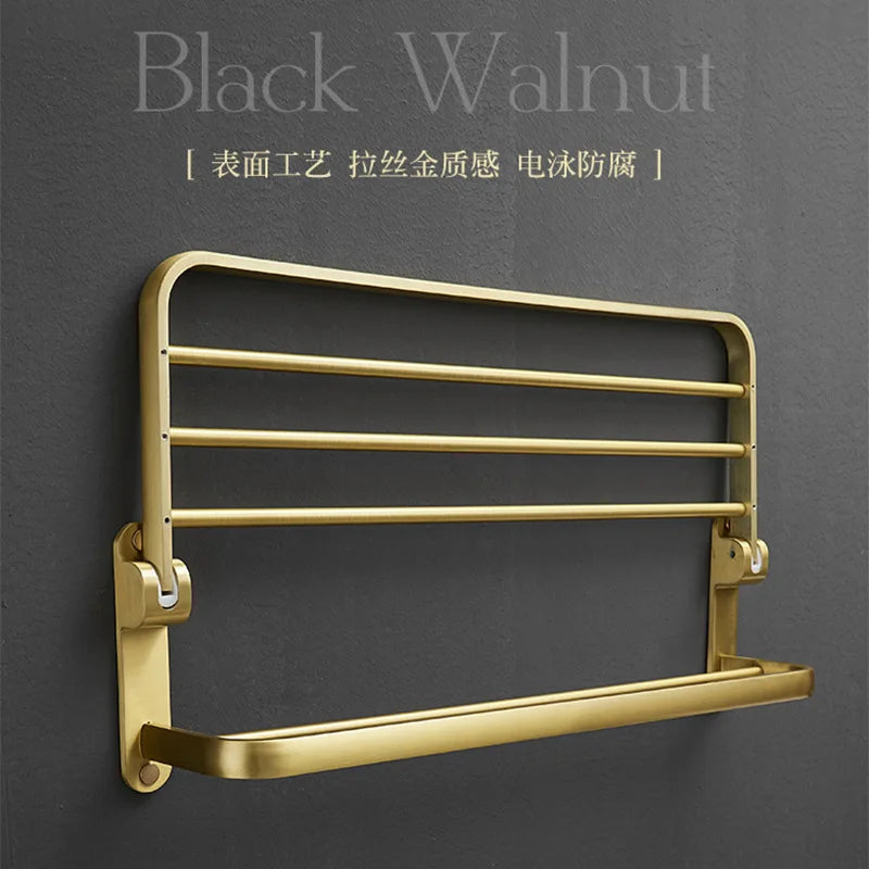 Bathroom Brushed Gold Aluminum Storage Rack Hardware Pendants